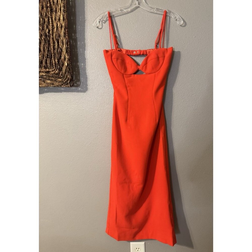 Bardot XS Veinna Dress US 2 Flame Orange Corset Midi Pencil Cut Out NEW - Picture 7 of 15